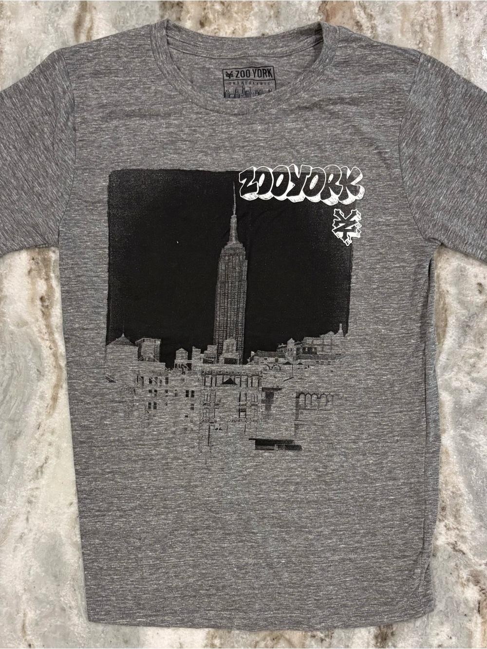 Kids Zoo York Gray Short Sleeve Tee with Black NYC Skyline Graphic